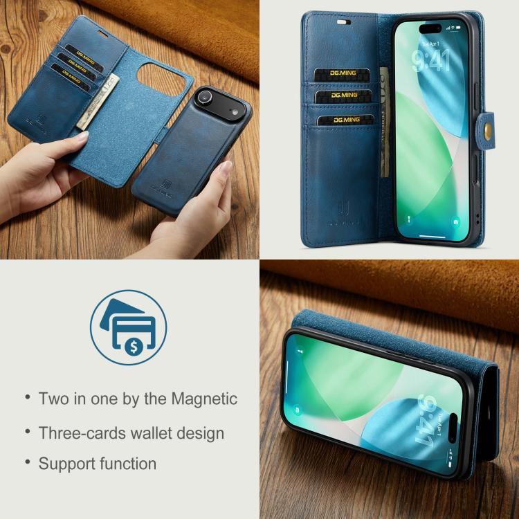 For iPhone Air DG.MING Crazy Horse Texture Detachable Magnetic Leather Phone Case(Blue) by DG.MING