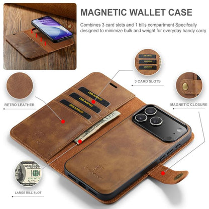 For iPhone 17 Pro DG.MING Crazy Horse Texture Detachable Magnetic Leather Phone Case(Brown) by DG.MING