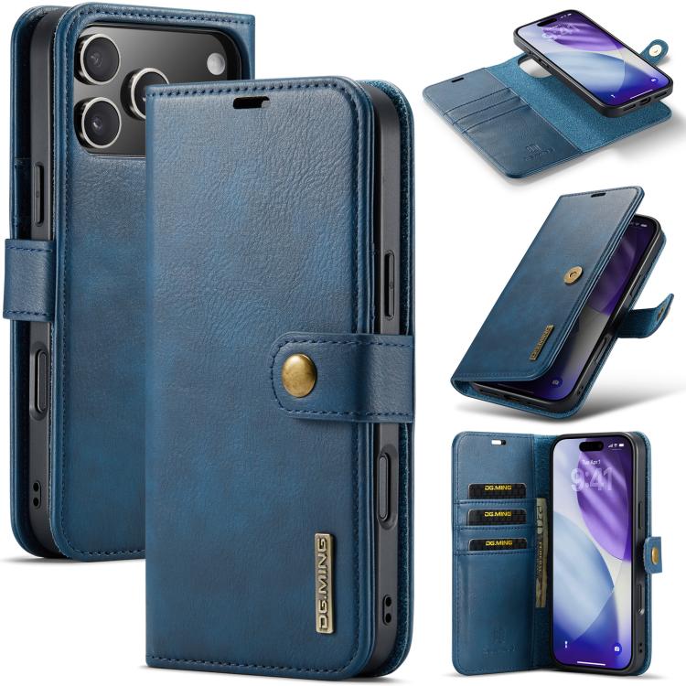 For iPhone 17 Pro DG.MING Crazy Horse Texture Detachable Magnetic Leather Phone Case(Blue) by DG.MING