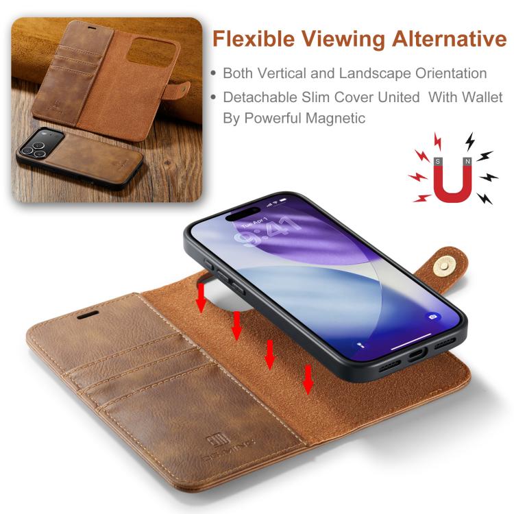 For iPhone 17 Pro Max DG.MING Crazy Horse Texture Detachable Magnetic Leather Phone Case(Brown) by DG.MING