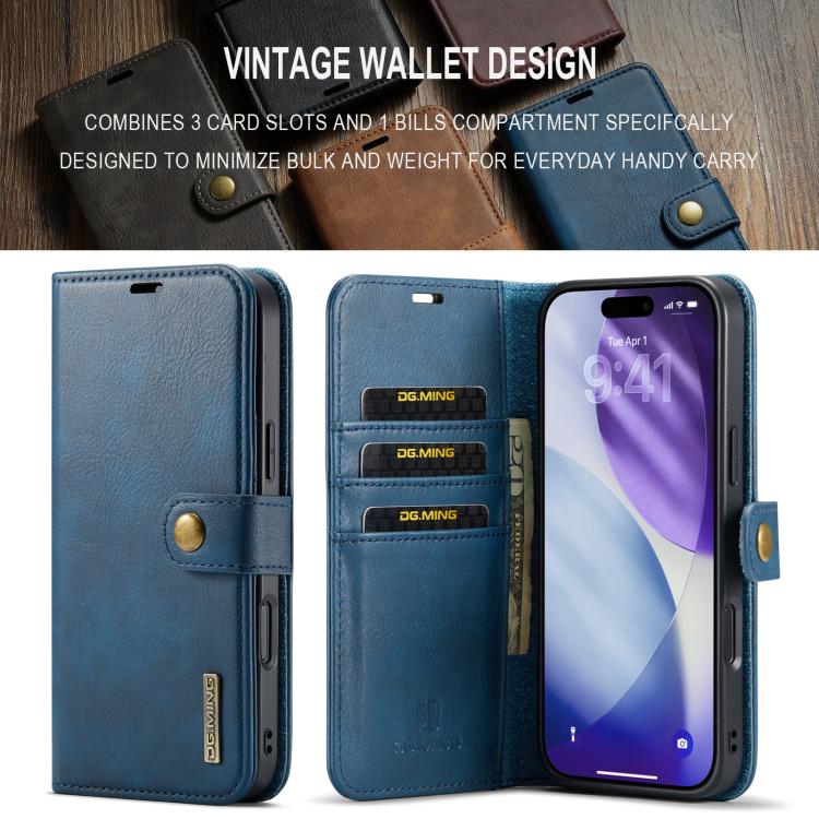For iPhone 17 Pro Max DG.MING Crazy Horse Texture Detachable Magnetic Leather Phone Case(Blue) by DG.MING
