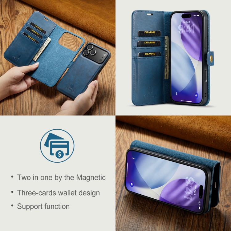 For iPhone 17 Pro Max DG.MING Crazy Horse Texture Detachable Magnetic Leather Phone Case(Blue) by DG.MING