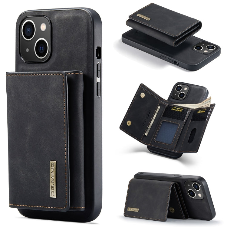 For iPhone 15 DG.MING M1 Series 3-Fold Multi Card Wallet Leather Phone Case(Black) by DG.MING