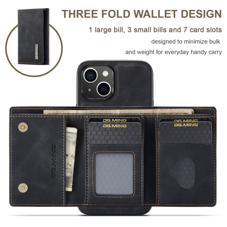 For iPhone 15 DG.MING M1 Series 3-Fold Multi Card Wallet Leather Phone Case(Black) by DG.MING