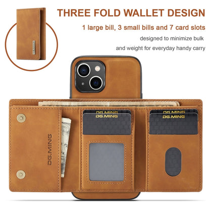 For iPhone 15 DG.MING M1 Series 3-Fold Multi Card Wallet Leather Phone Case(Brown) by DG.MING