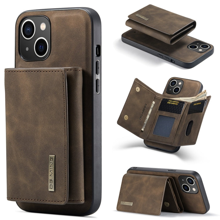 For iPhone 15 DG.MING M1 Series 3-Fold Multi Card Wallet Leather Phone Case(Coffee) by DG.MING