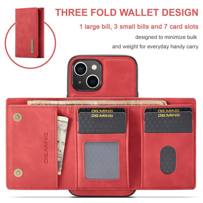 For iPhone 15 DG.MING M1 Series 3-Fold Multi Card Wallet Leather Phone Case(Red) by DG.MING