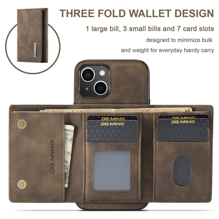 For iPhone 15 Plus DG.MING M1 Series 3-Fold Multi Card Wallet Leather Phone Case(Coffee) by DG.MING
