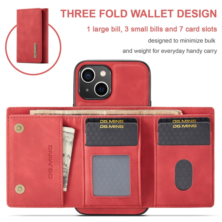 For iPhone 15 Plus DG.MING M1 Series 3-Fold Multi Card Wallet Leather Phone Case(Red) by DG.MING