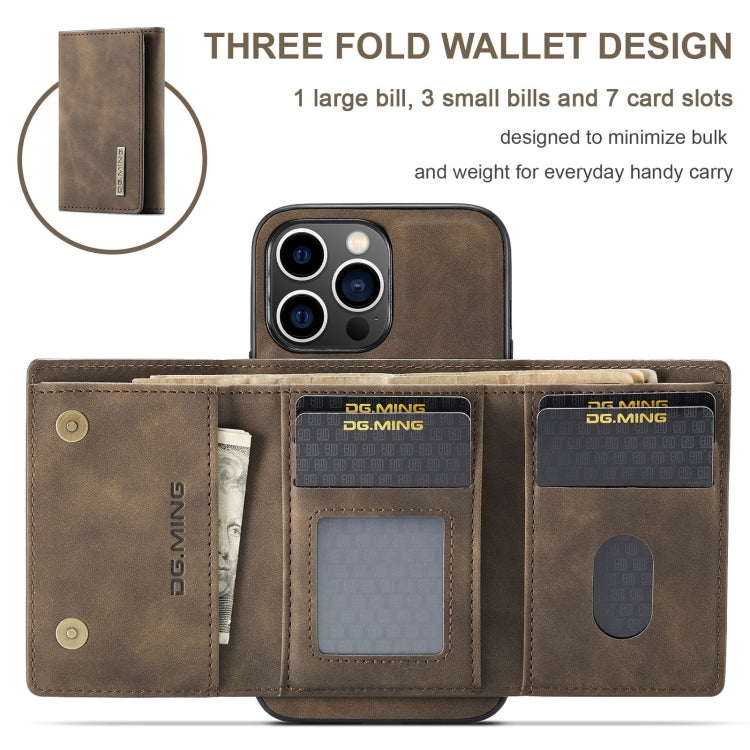For iPhone 15 Pro Max DG.MING M1 Series 3-Fold Multi Card Wallet Leather Phone Case(Coffee) by DG.MING