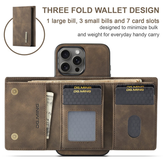 For iPhone 16 Pro Max DG.MING M1 Series 3-Fold Multi Card Wallet Leather Phone Case(Coffee) by DG.MING