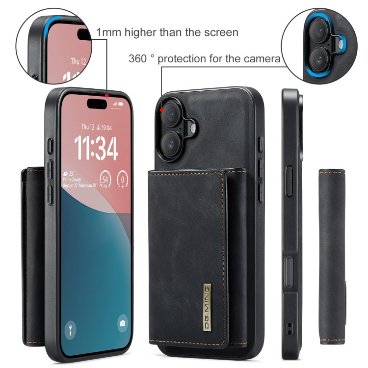 For iPhone 16 Plus DG.MING M1 Series 3-Fold Multi Card Wallet Leather Phone Case(Black) by DG.MING