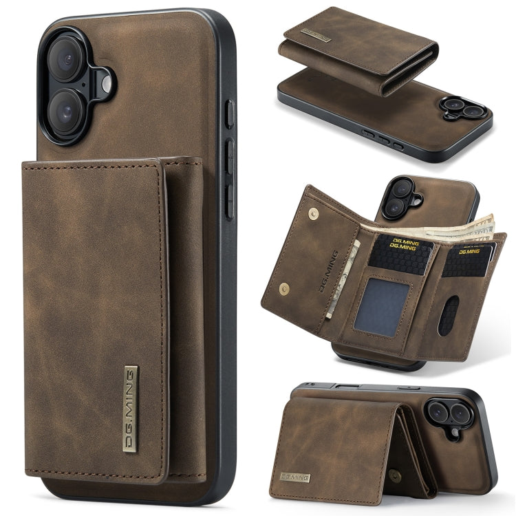For iPhone 16 Plus DG.MING M1 Series 3-Fold Multi Card Wallet Leather Phone Case(Coffee) by DG.MING
