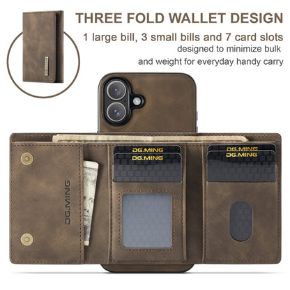 For iPhone 16 Plus DG.MING M1 Series 3-Fold Multi Card Wallet Leather Phone Case(Coffee) by DG.MING
