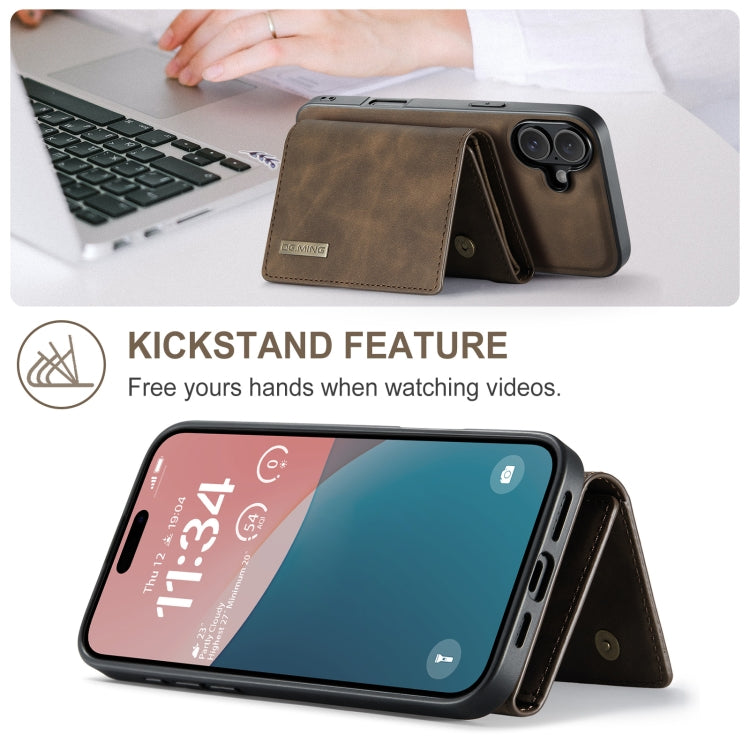 For iPhone 16 Plus DG.MING M1 Series 3-Fold Multi Card Wallet Leather Phone Case(Coffee) by DG.MING