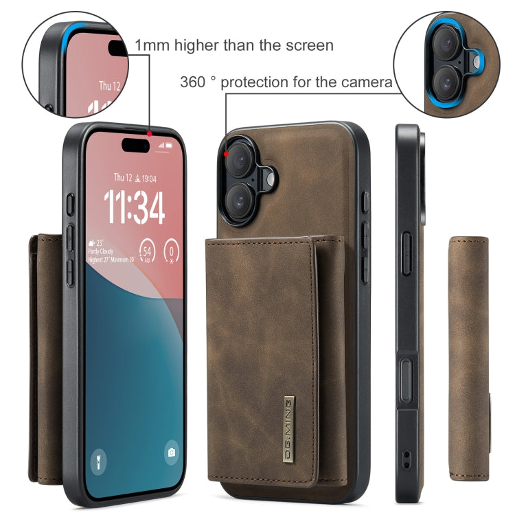 For iPhone 16 Plus DG.MING M1 Series 3-Fold Multi Card Wallet Leather Phone Case(Coffee) by DG.MING