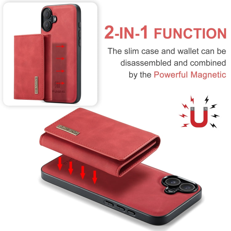For iPhone 16 Plus DG.MING M1 Series 3-Fold Multi Card Wallet Leather Phone Case(Red) by DG.MING