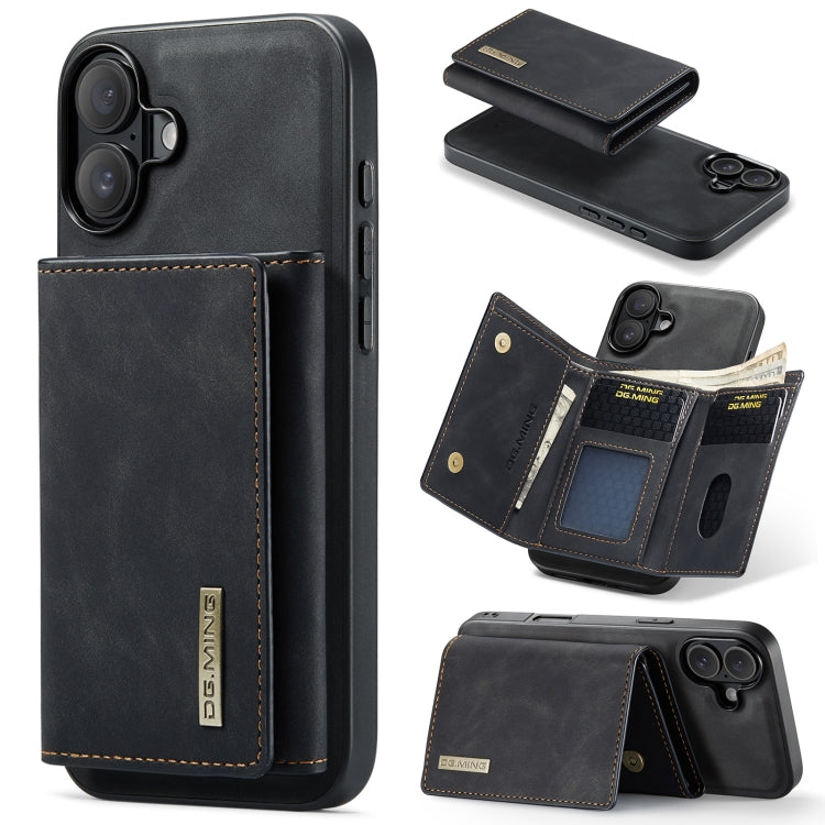 For iPhone 16 DG.MING M1 Series 3-Fold Multi Card Wallet Leather Phone Case(Black) by DG.MING