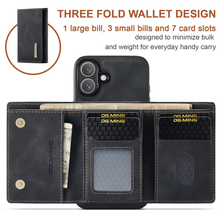For iPhone 16 DG.MING M1 Series 3-Fold Multi Card Wallet Leather Phone Case(Black) by DG.MING