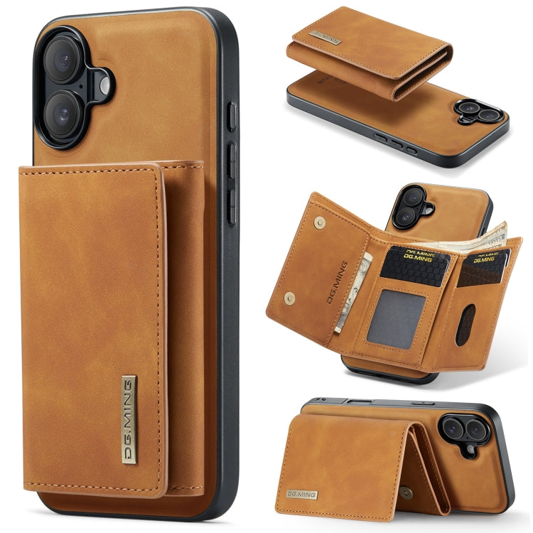 For iPhone 16 DG.MING M1 Series 3-Fold Multi Card Wallet Leather Phone Case(Brown) by DG.MING