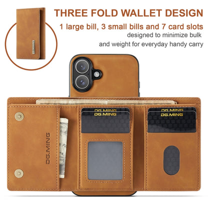 For iPhone 16 DG.MING M1 Series 3-Fold Multi Card Wallet Leather Phone Case(Brown) by DG.MING