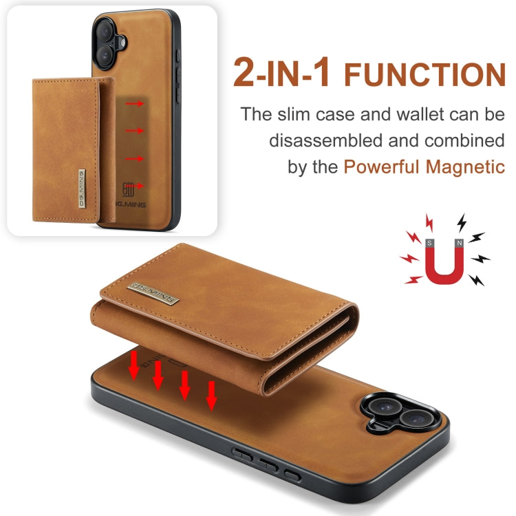 For iPhone 16 DG.MING M1 Series 3-Fold Multi Card Wallet Leather Phone Case(Brown) by DG.MING
