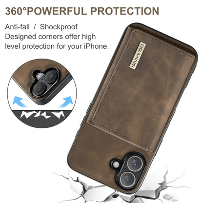 For iPhone 16 DG.MING M1 Series 3-Fold Multi Card Wallet Leather Phone Case(Coffee) by DG.MING