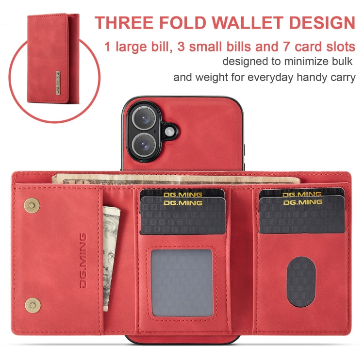 For iPhone 16 DG.MING M1 Series 3-Fold Multi Card Wallet Leather Phone Case(Red) by DG.MING