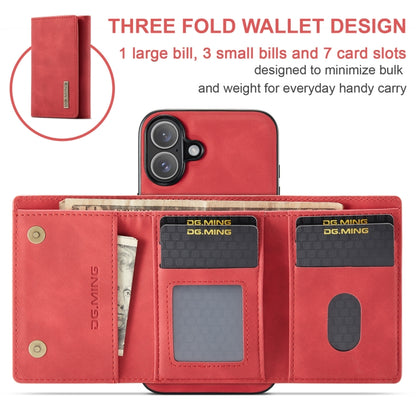 For iPhone 16 DG.MING M1 Series 3-Fold Multi Card Wallet Leather Phone Case(Red) by DG.MING