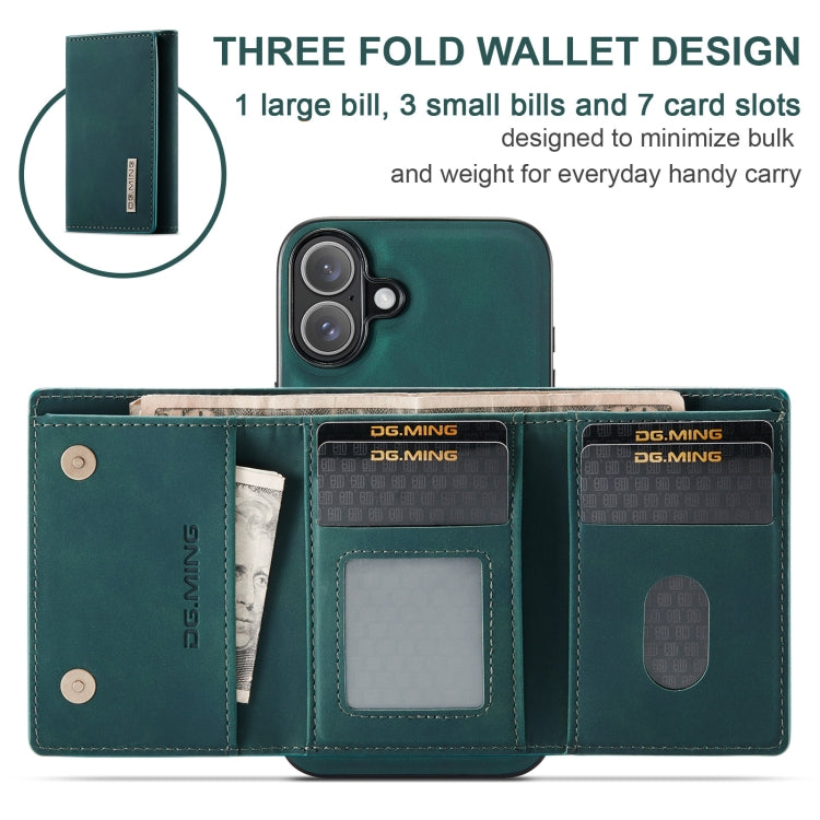 For iPhone 16 DG.MING M1 Series 3-Fold Multi Card Wallet Leather Phone Case(Green) by DG.MING