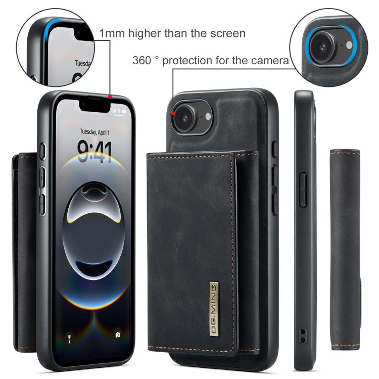 For iPhone 16e DG.MING M1 Series 3-Fold Multi Card Wallet Leather Phone Case(Black) by DG.MING