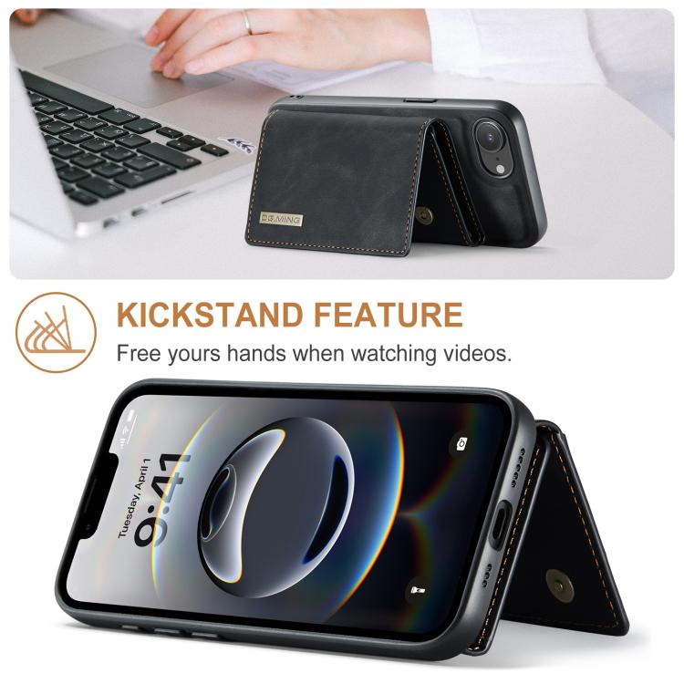 For iPhone 16e DG.MING M1 Series 3-Fold Multi Card Wallet Leather Phone Case(Black) by DG.MING