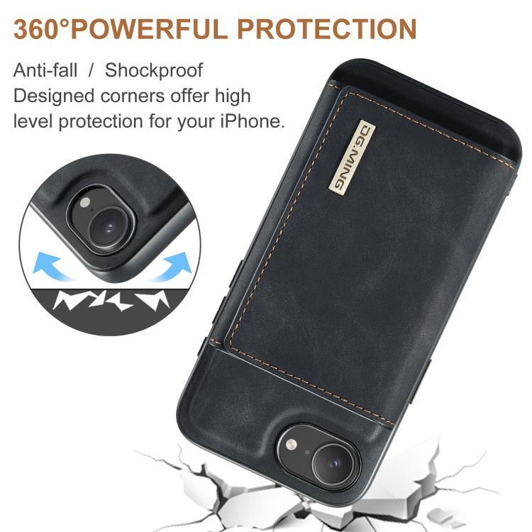 For iPhone 16e DG.MING M1 Series 3-Fold Multi Card Wallet Leather Phone Case(Black) by DG.MING