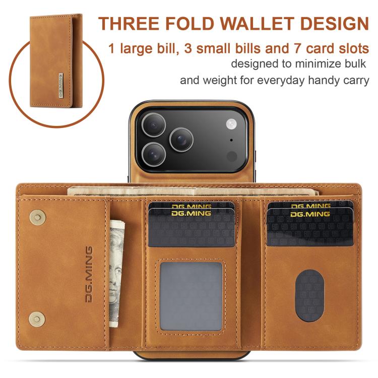 For iPhone 17 Pro DG.MING M1 Series 3-Fold Multi Card Wallet Leather Phone Case(Brown) by DG.MING