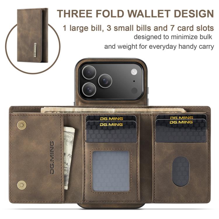 For iPhone 17 Pro DG.MING M1 Series 3-Fold Multi Card Wallet Leather Phone Case(Coffee) by DG.MING