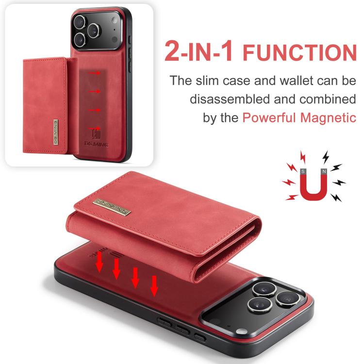 For iPhone 17 Pro DG.MING M1 Series 3-Fold Multi Card Wallet Leather Phone Case(Red) by DG.MING