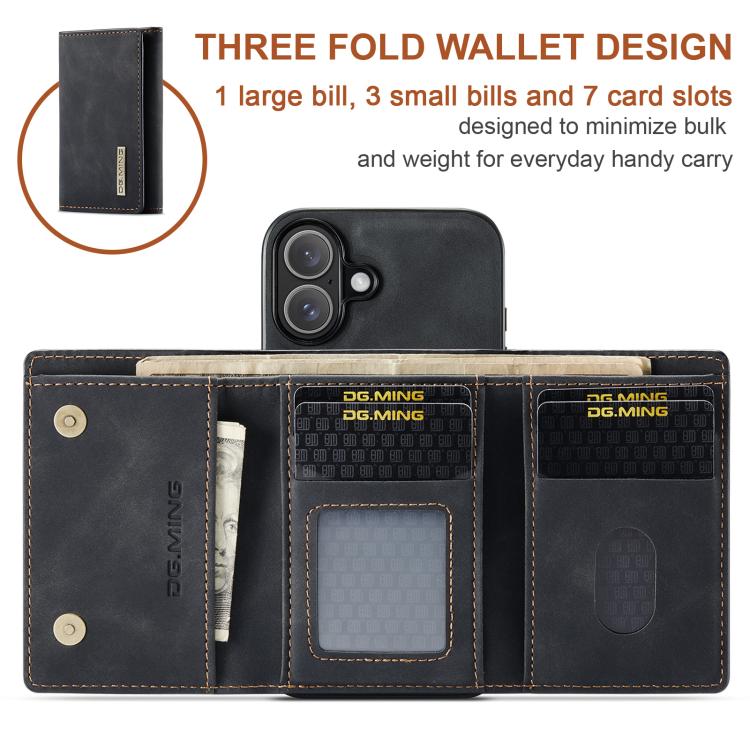 For iPhone 17 DG.MING M1 Series 3-Fold Multi Card Wallet Leather Phone Case(Black) by DG.MING