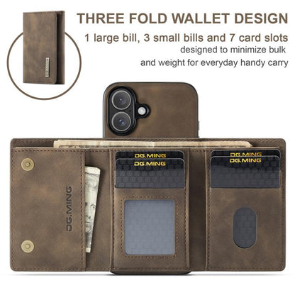For iPhone 17 DG.MING M1 Series 3-Fold Multi Card Wallet Leather Phone Case(Coffee) by DG.MING