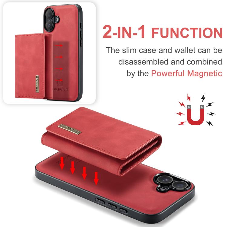 For iPhone 17 DG.MING M1 Series 3-Fold Multi Card Wallet Leather Phone Case(Red) by DG.MING