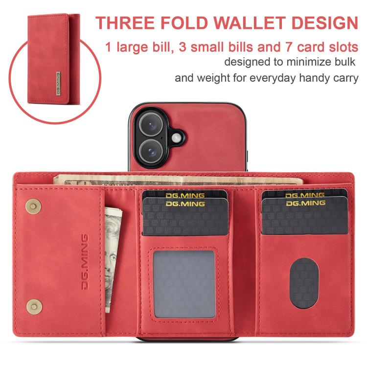 For iPhone 17 DG.MING M1 Series 3-Fold Multi Card Wallet Leather Phone Case(Red) by DG.MING