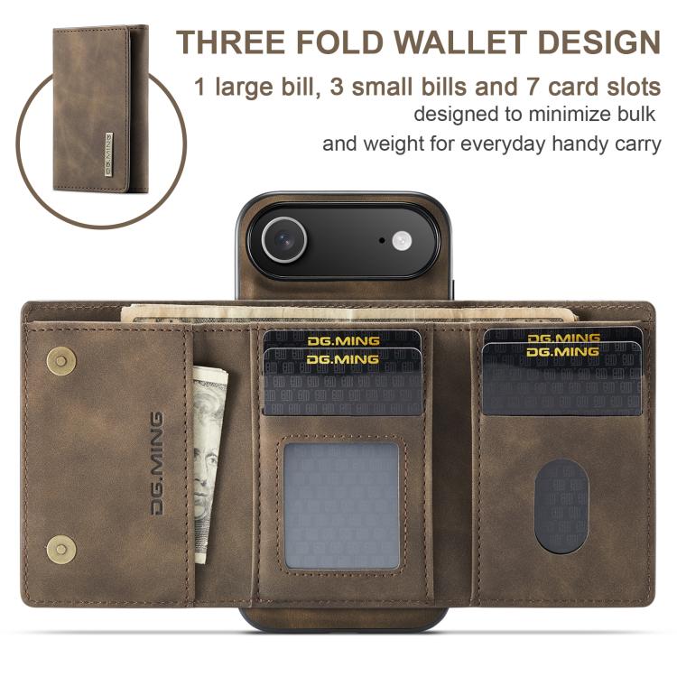 For iPhone Air DG.MING M1 Series 3-Fold Multi Card Wallet Leather Phone Case(Coffee) by DG.MING