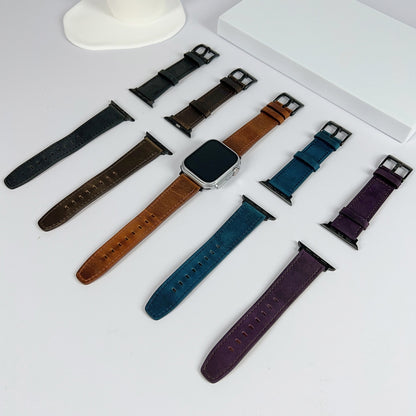 For Apple Watch 38mm Retro Texture Leather Watch Band(Blue) by bashfashion
