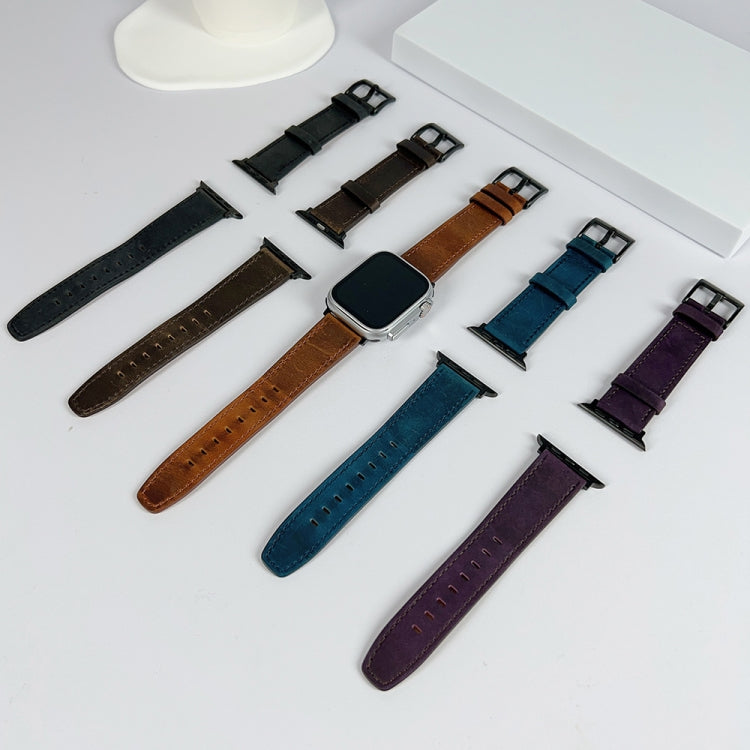 For Apple Watch 7 41mm Retro Texture Leather Watch Band(Blue) by bashfashion