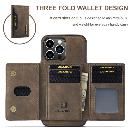 For iPhone 15 Pro DG.MING M2 Series 3-Fold Card Bag Wallet Leather Phone Case(Coffee) by DG.MING