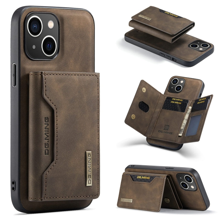 For iPhone 15 Plus DG.MING M2 Series 3-Fold Card Bag Wallet Leather Phone Case(Coffee) by DG.MING