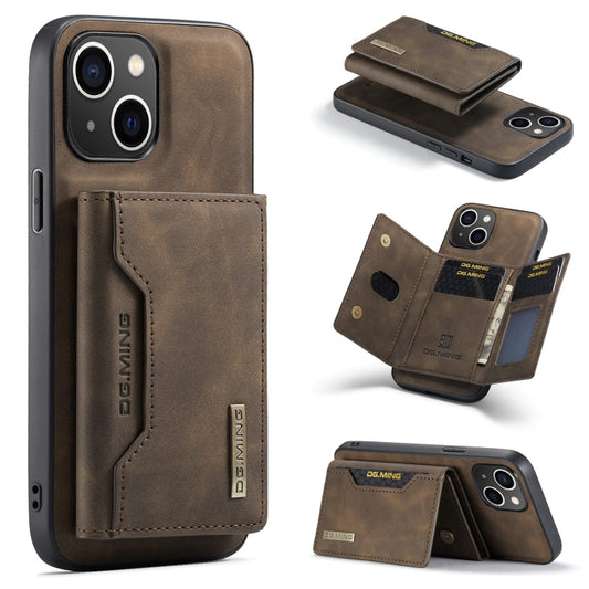 For iPhone 15 Plus DG.MING M2 Series 3-Fold Card Bag Wallet Leather Phone Case(Coffee) by DG.MING