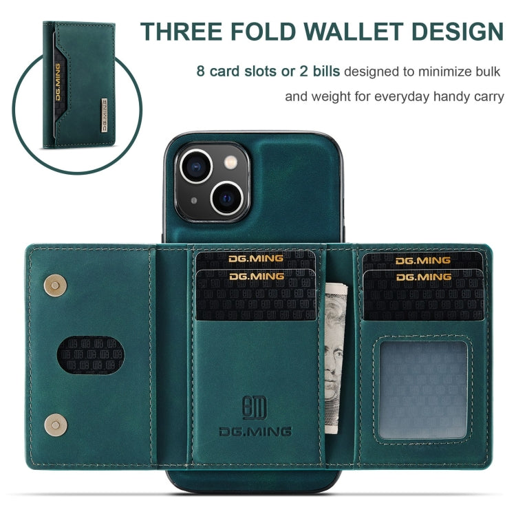 For iPhone 15 Plus DG.MING M2 Series 3-Fold Card Bag Wallet Leather Phone Case(Green) by DG.MING