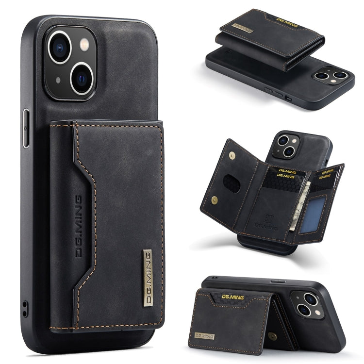 For iPhone 15 DG.MING M2 Series 3-Fold Card Bag Wallet Leather Phone Case(Black) by DG.MING
