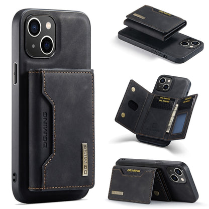 For iPhone 15 DG.MING M2 Series 3-Fold Card Bag Wallet Leather Phone Case(Black) by DG.MING