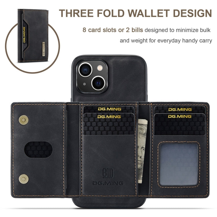 For iPhone 15 DG.MING M2 Series 3-Fold Card Bag Wallet Leather Phone Case(Black) by DG.MING